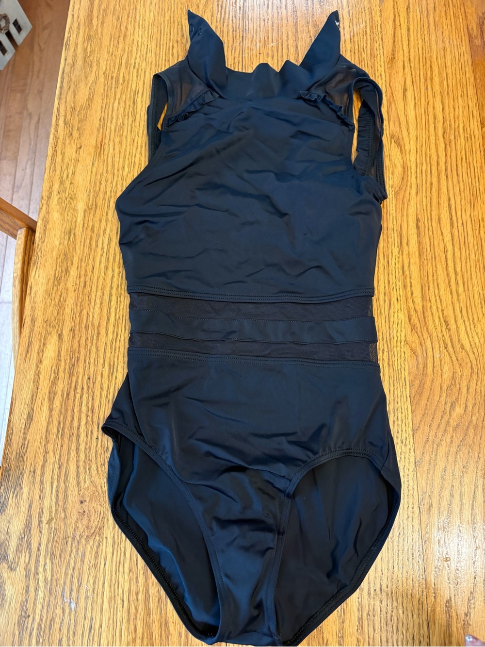 balera Black Sleeveless Leotard with Mesh Waist Panels